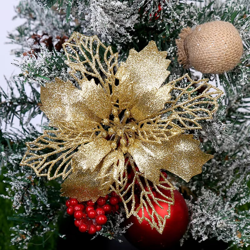 Lot de 10 fleurs scintillantes pour Noël– Décorations florales artificielles multicolores – Ornements élégants et tendances 2025