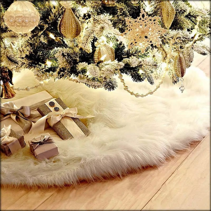 Jupe de sapin de Noël en fausse peluche douce – Ø 80 cm / 90 cm / 120 cm – Tapis à design double épaisseur, installation facile à scratch – Décoration chaleureuse et élégante pour maison, bureau ou fête