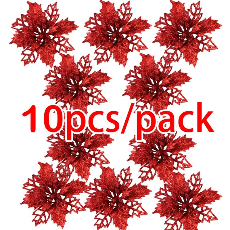 Lot de 10 fleurs scintillantes pour Noël– Décorations florales artificielles multicolores – Ornements élégants et tendances 2025