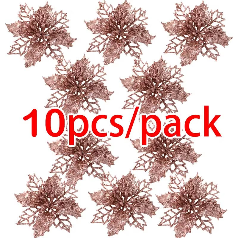 Lot de 10 fleurs scintillantes pour Noël– Décorations florales artificielles multicolores – Ornements élégants et tendances 2025