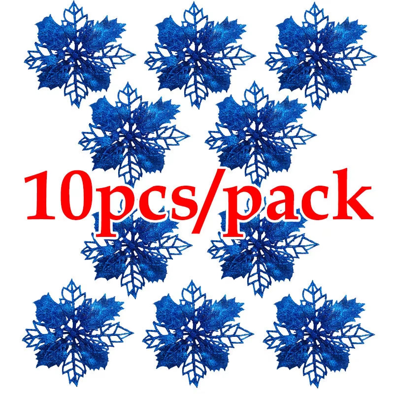 Lot de 10 fleurs scintillantes pour Noël– Décorations florales artificielles multicolores – Ornements élégants et tendances 2025